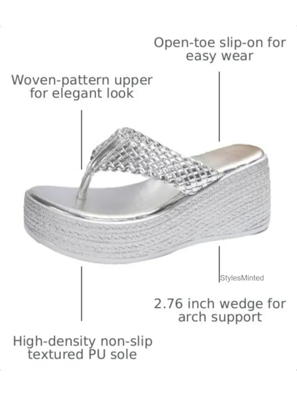 Women's Platform Wedge Sandals Breathable Non-Slip PU Slip On Open Toe Summer